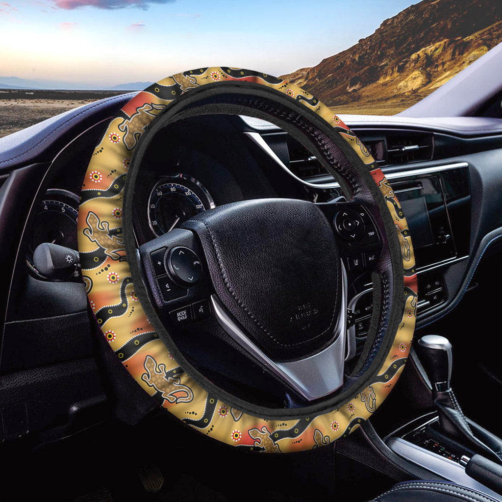 Aboriginal Lizard Pattern Print Car Steering Wheel Cover