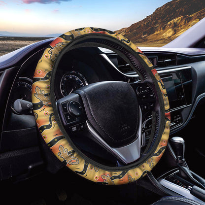 Aboriginal Lizard Pattern Print Car Steering Wheel Cover