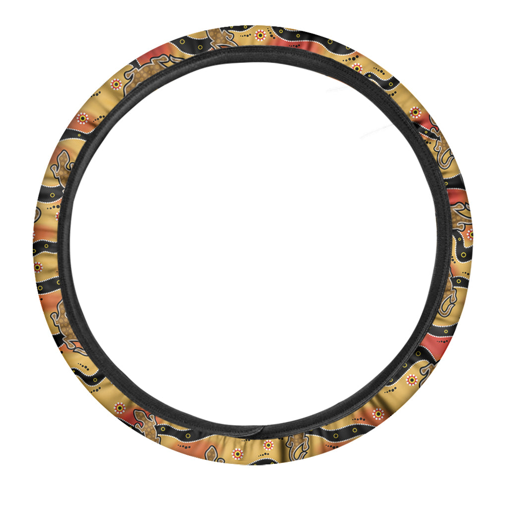 Aboriginal Lizard Pattern Print Car Steering Wheel Cover