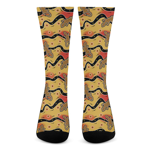 Aboriginal Lizard Pattern Print Crew Socks