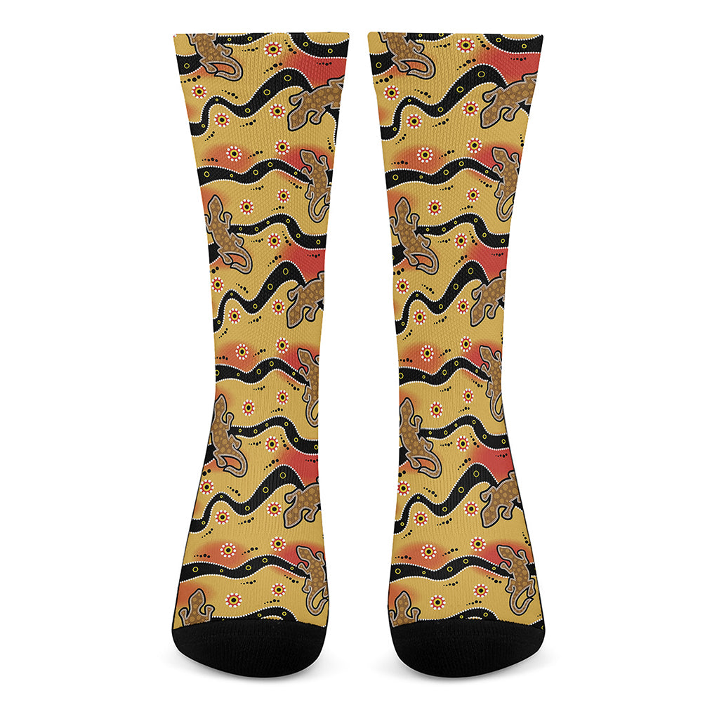 Aboriginal Lizard Pattern Print Crew Socks