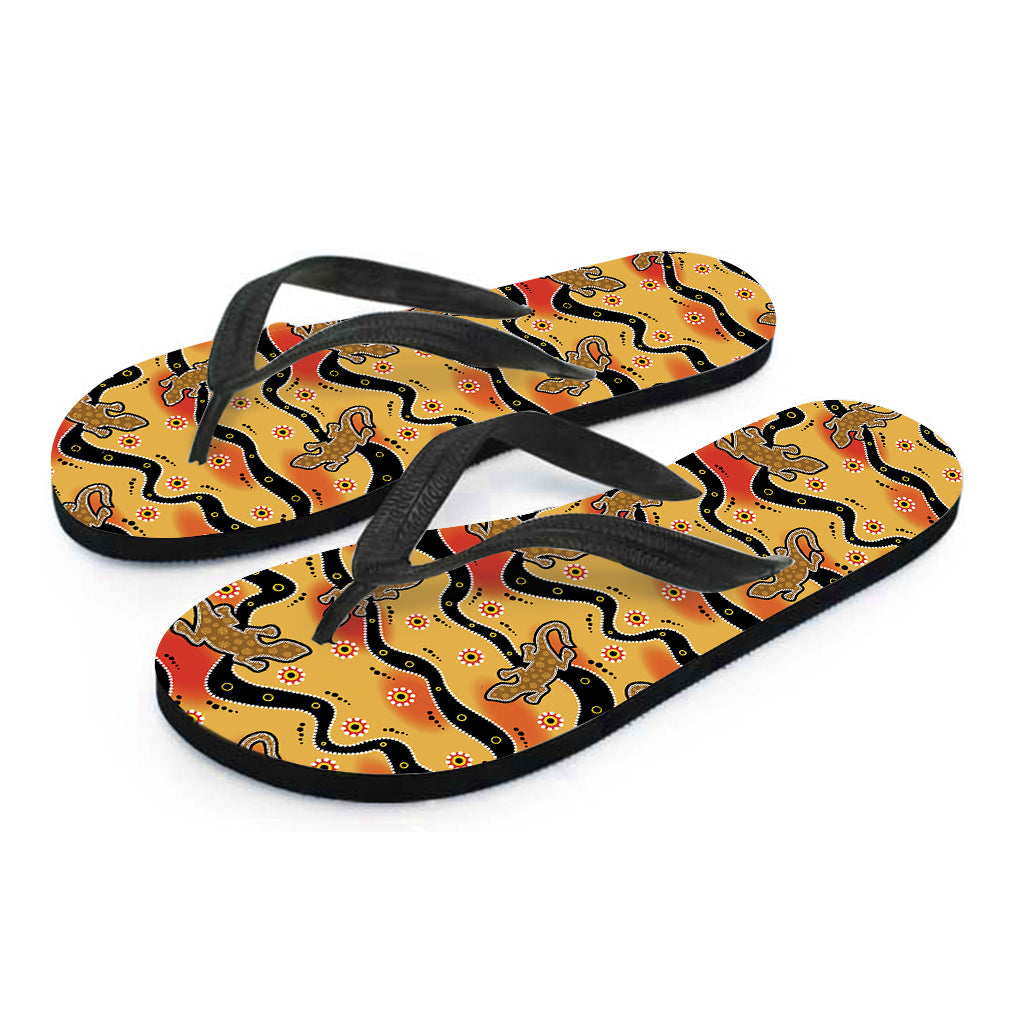 Aboriginal Lizard Pattern Print Flip Flops