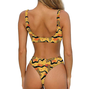 Aboriginal Lizard Pattern Print Front Bow Tie Bikini