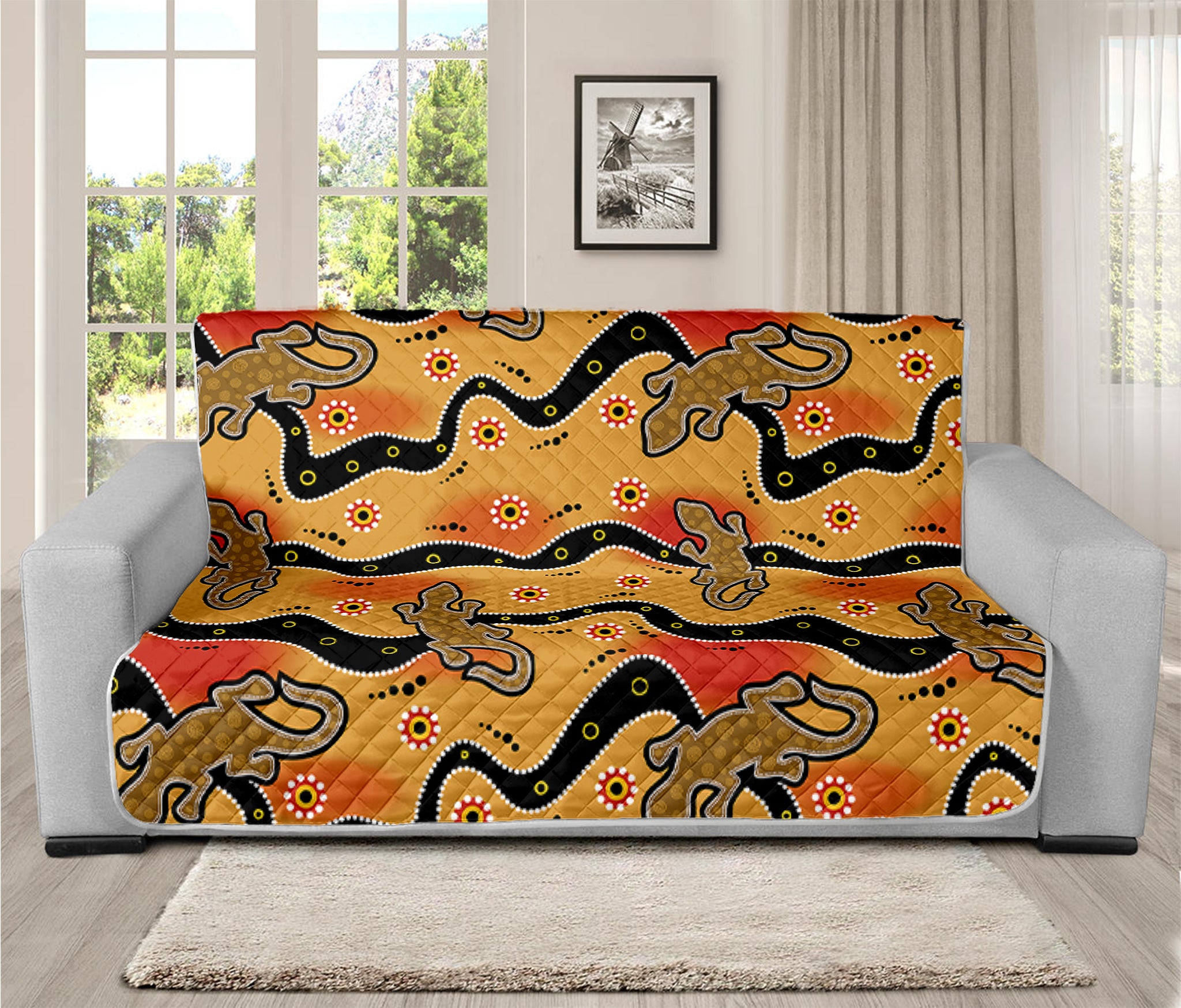 Aboriginal Lizard Pattern Print Futon Protector