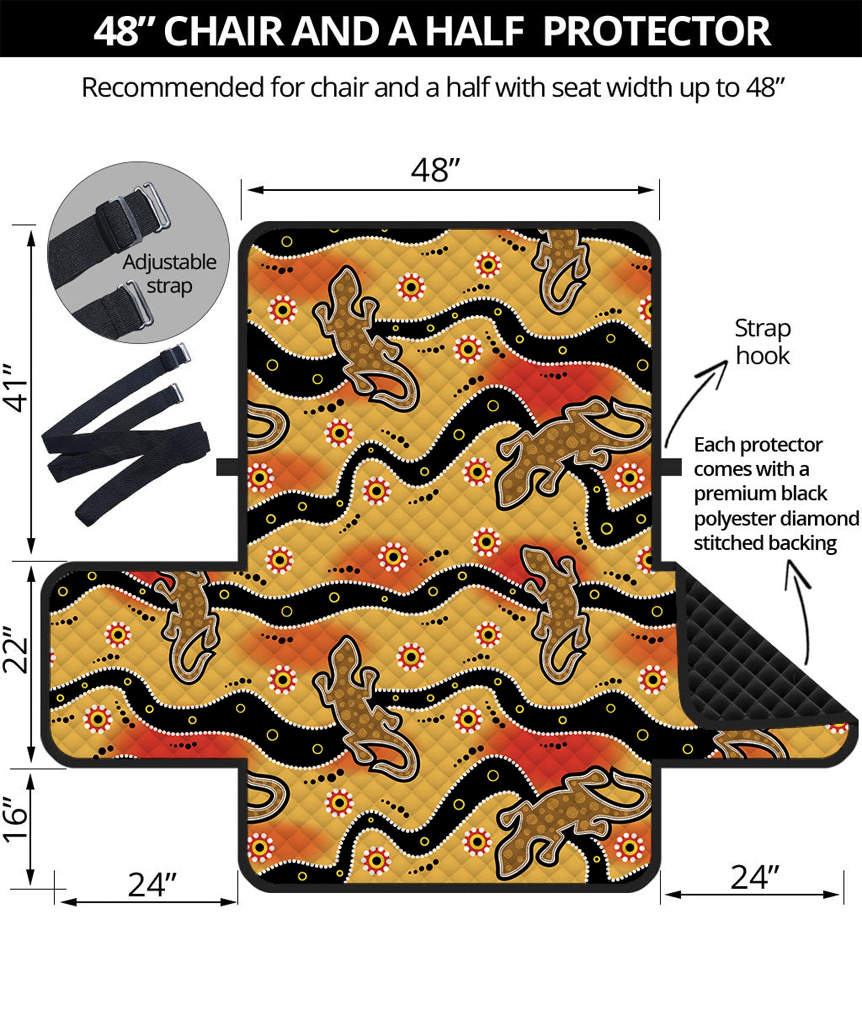 Aboriginal Lizard Pattern Print Half Sofa Protector