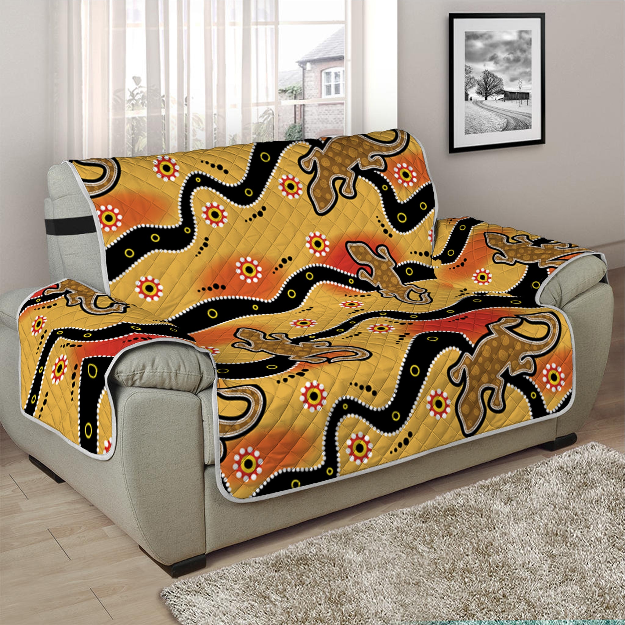 Aboriginal Lizard Pattern Print Half Sofa Protector