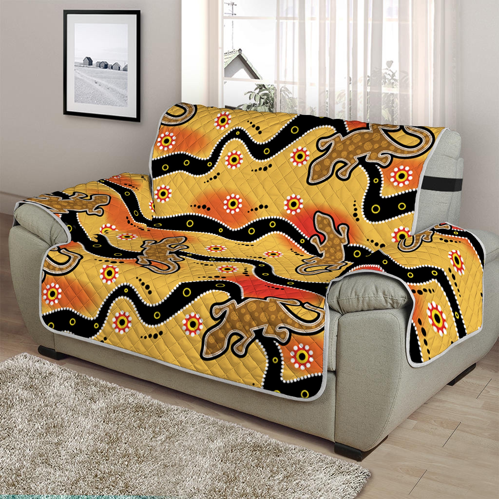 Aboriginal Lizard Pattern Print Half Sofa Protector