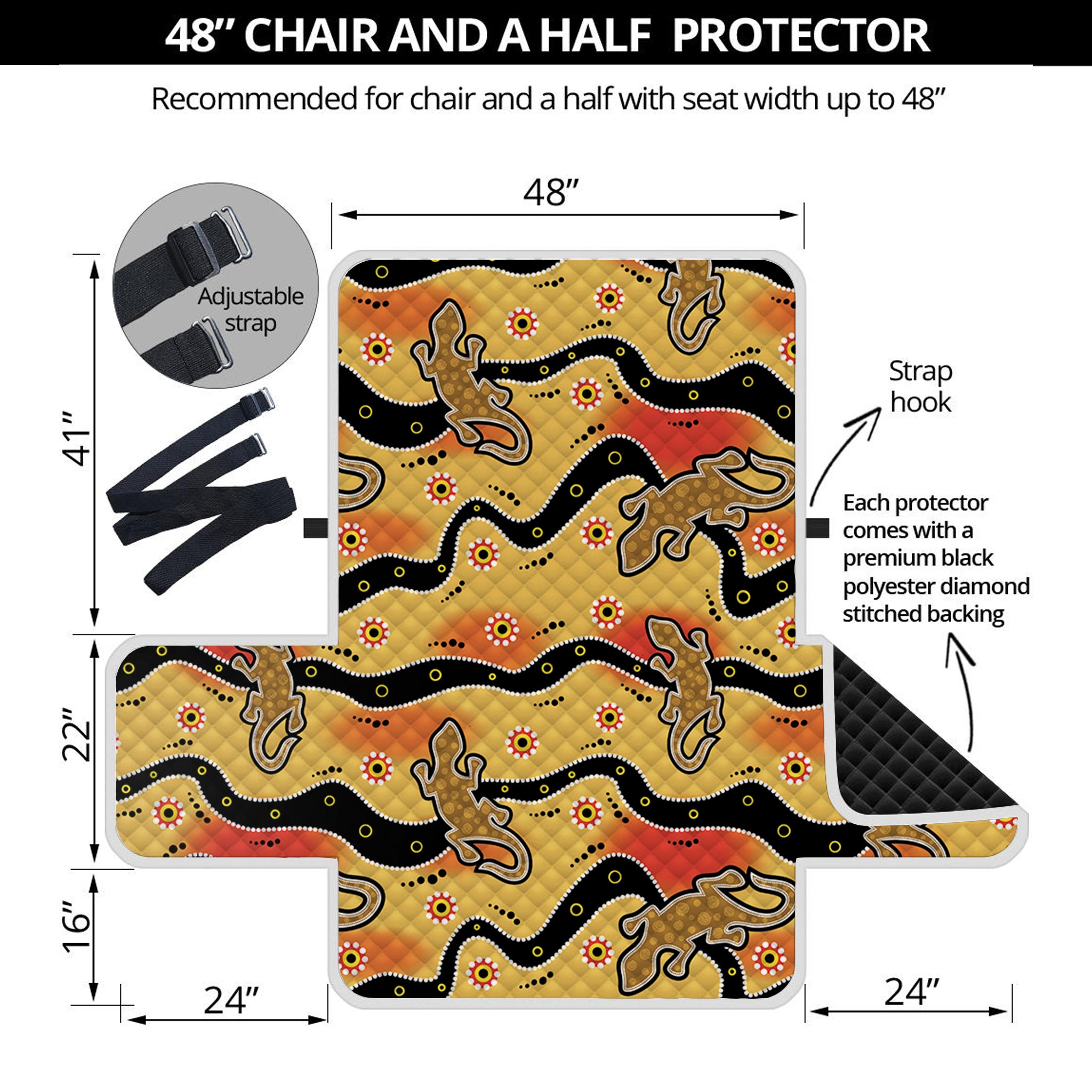 Aboriginal Lizard Pattern Print Half Sofa Protector