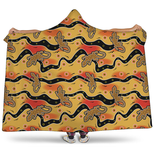 Aboriginal Lizard Pattern Print Hooded Blanket