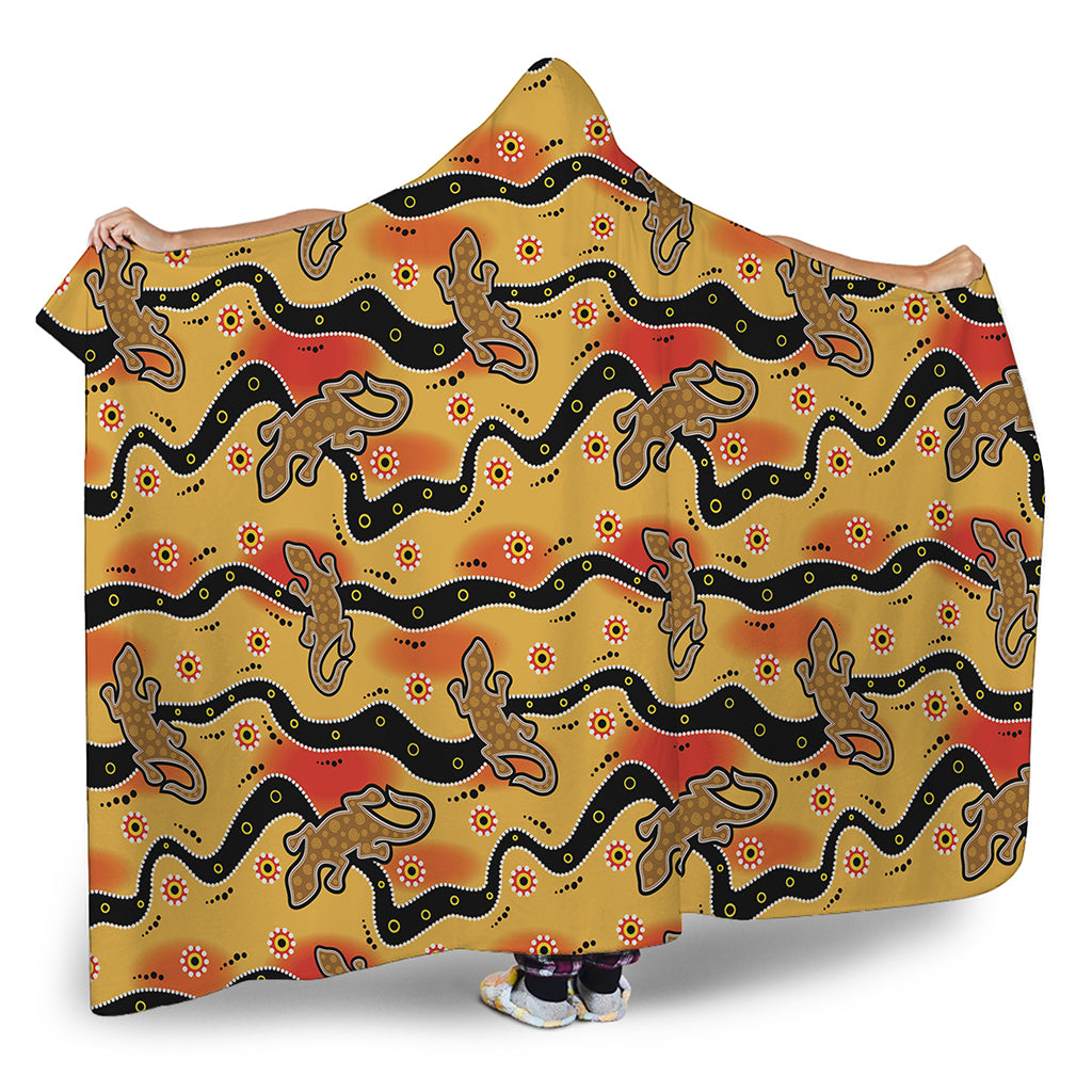 Aboriginal Lizard Pattern Print Hooded Blanket