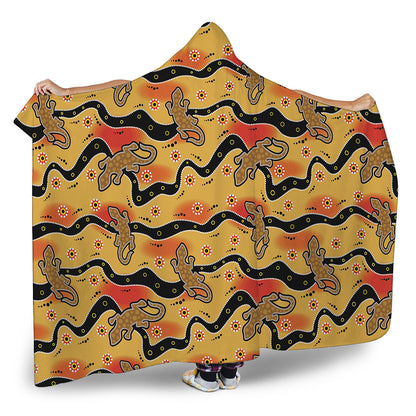 Aboriginal Lizard Pattern Print Hooded Blanket