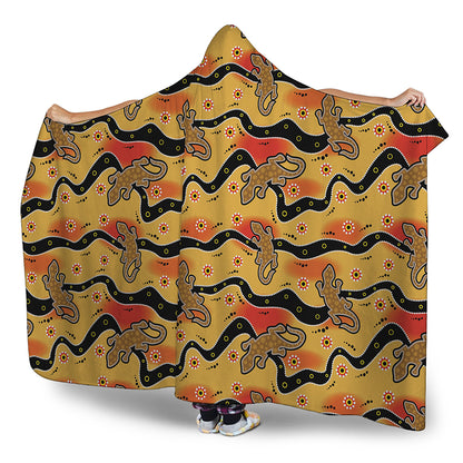 Aboriginal Lizard Pattern Print Hooded Blanket