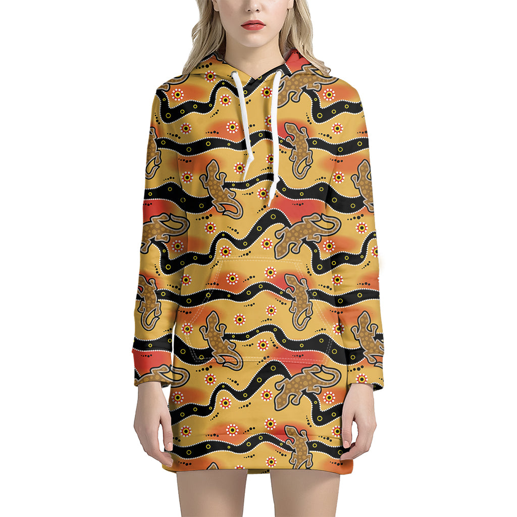 Aboriginal Lizard Pattern Print Hoodie Dress