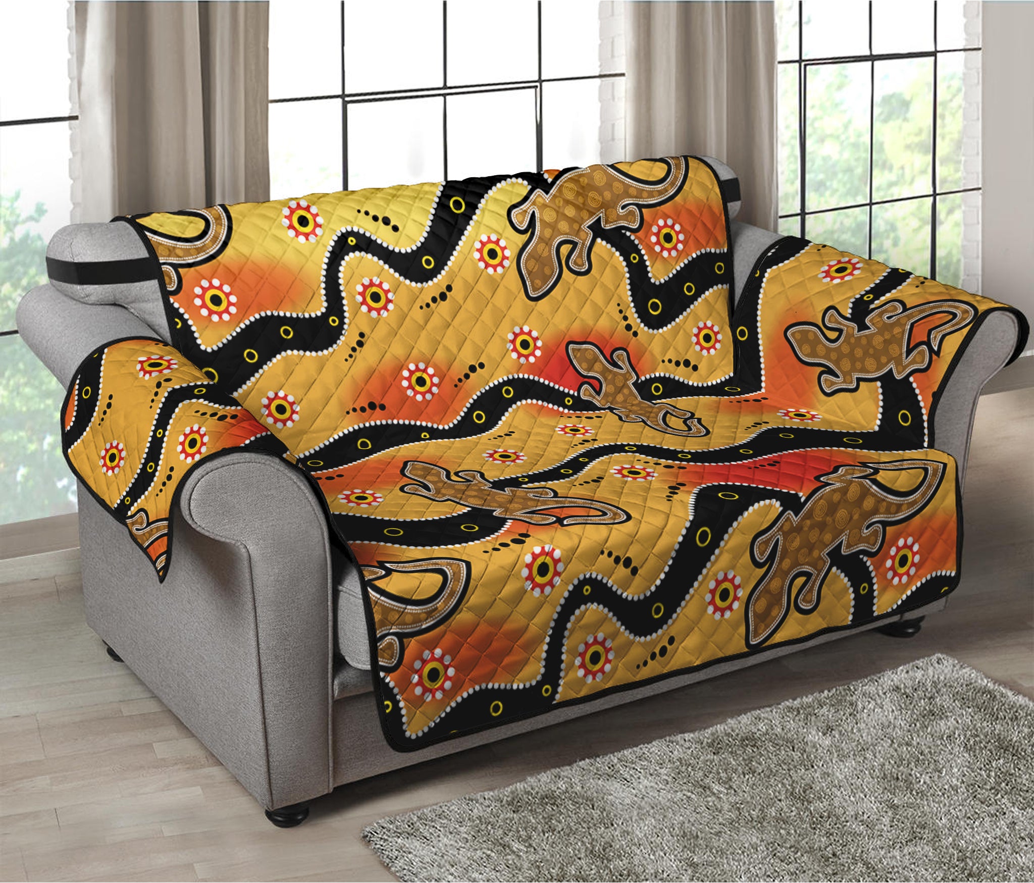 Aboriginal Lizard Pattern Print Loveseat Protector