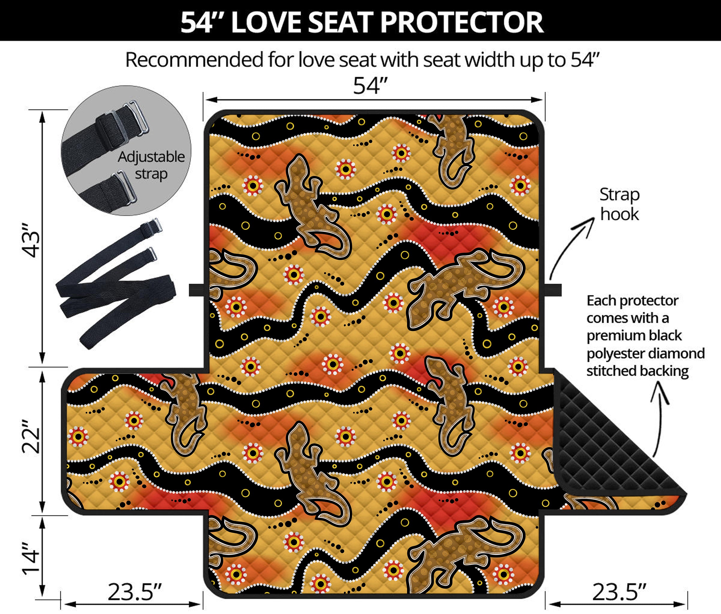 Aboriginal Lizard Pattern Print Loveseat Protector