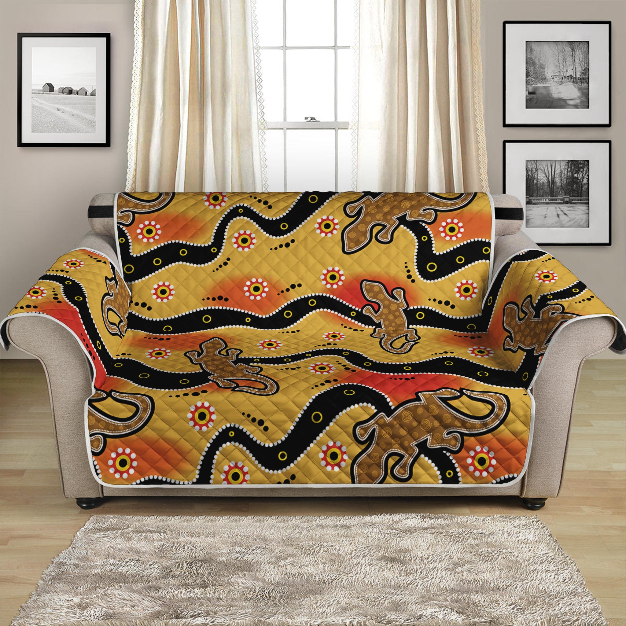 Aboriginal Lizard Pattern Print Loveseat Protector