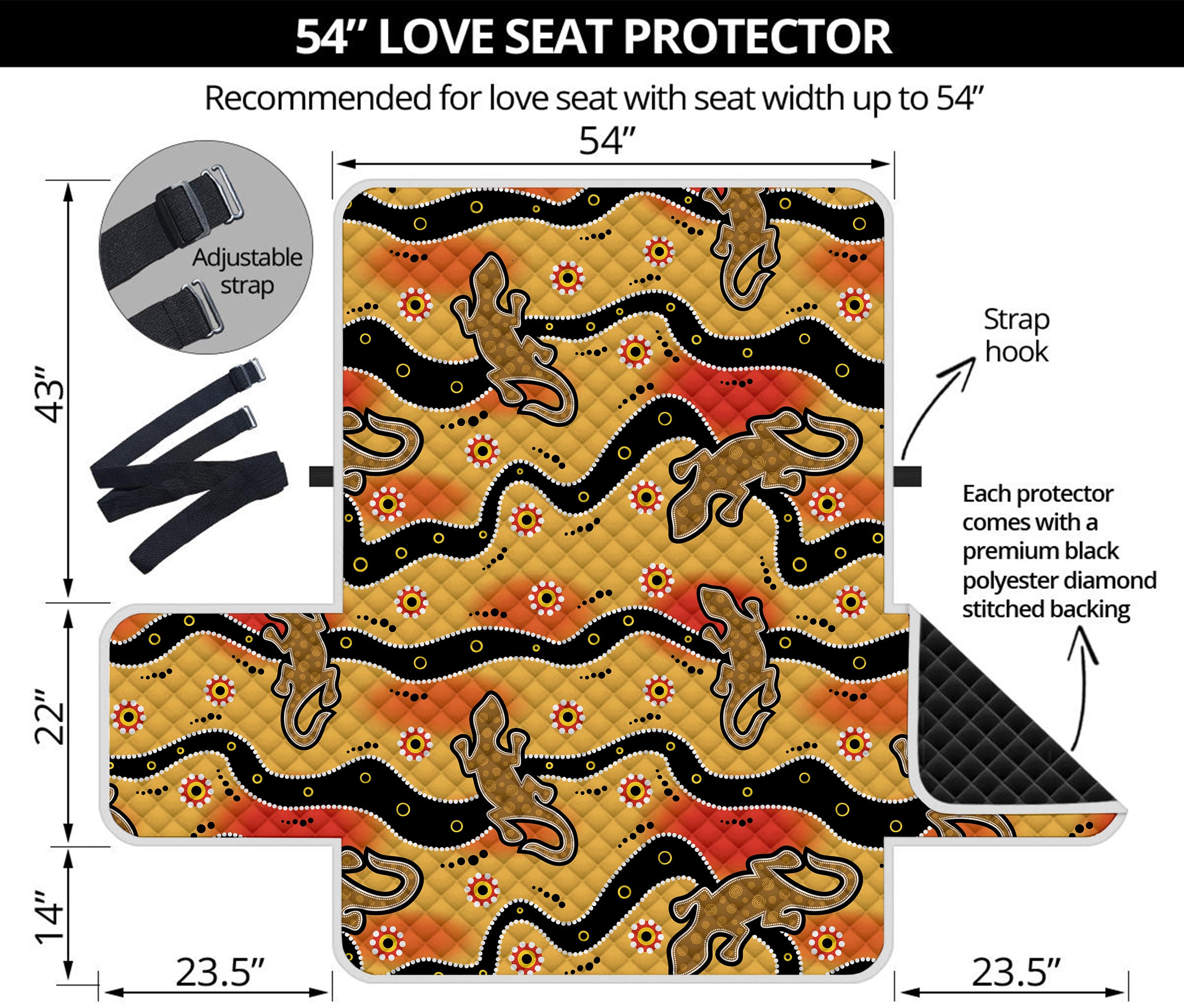 Aboriginal Lizard Pattern Print Loveseat Protector