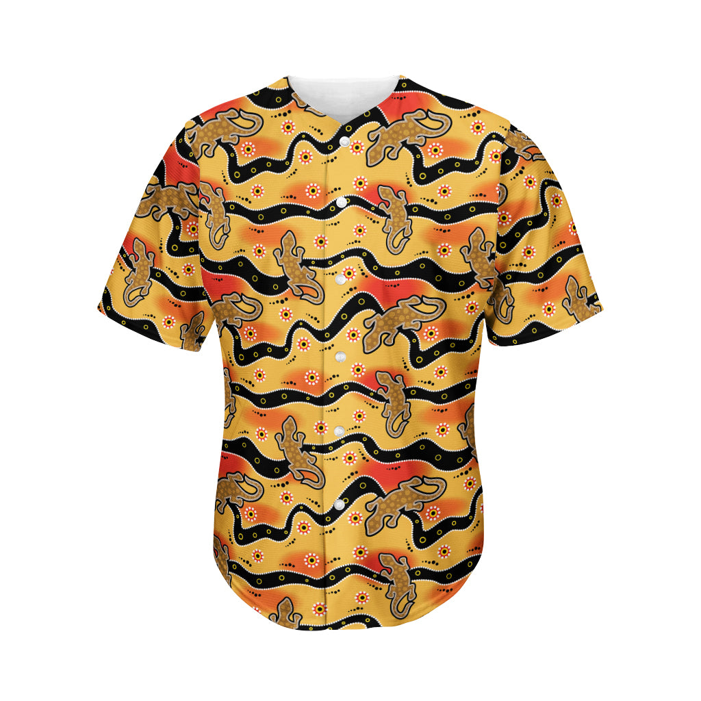 Aboriginal Lizard Pattern Print Men's Baseball Jersey