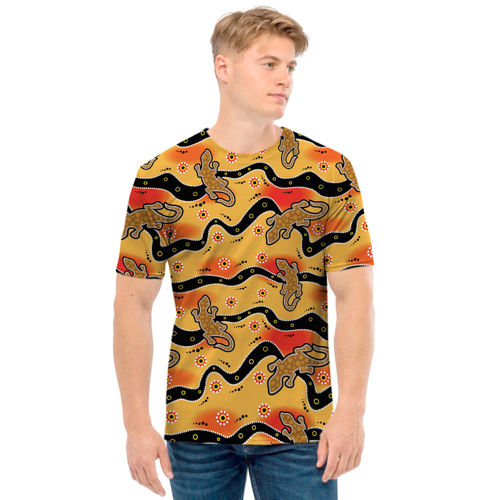 Aboriginal Lizard Pattern Print Men's T-Shirt