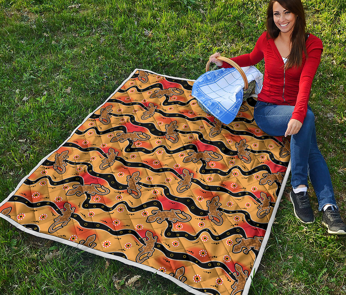 Aboriginal Lizard Pattern Print Quilt
