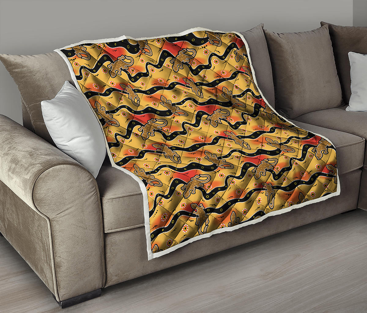 Aboriginal Lizard Pattern Print Quilt