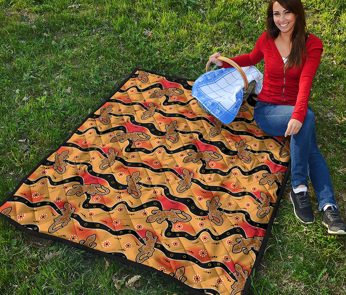 Aboriginal Lizard Pattern Print Quilt
