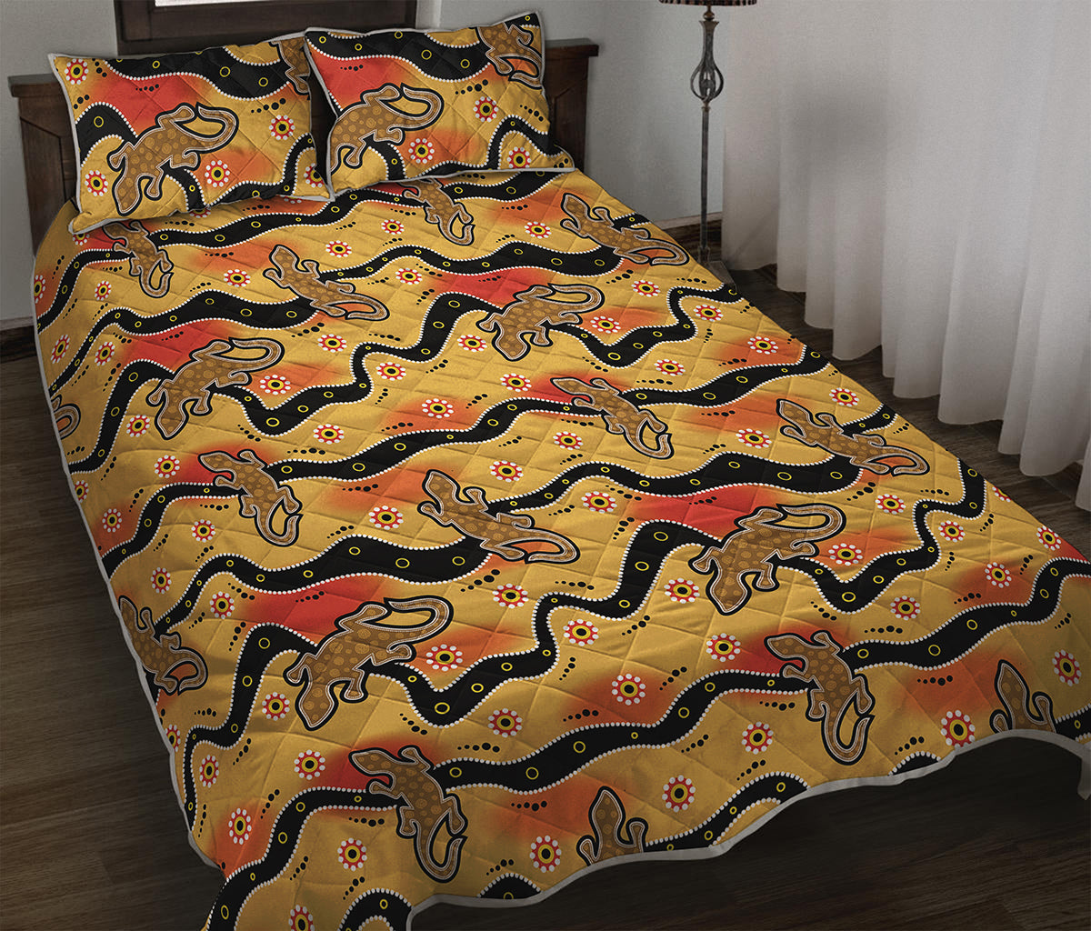 Aboriginal Lizard Pattern Print Quilt Bed Set