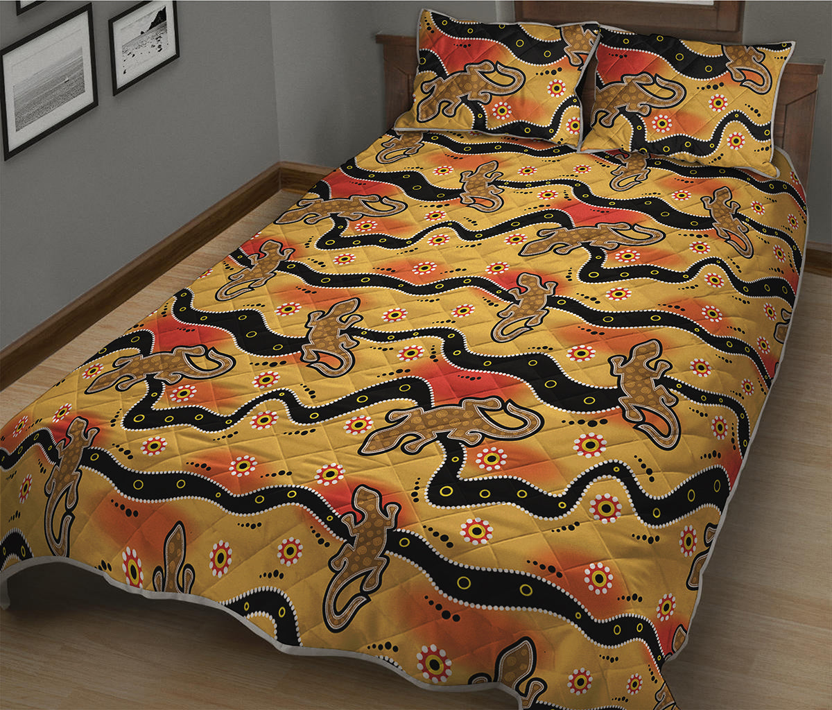 Aboriginal Lizard Pattern Print Quilt Bed Set
