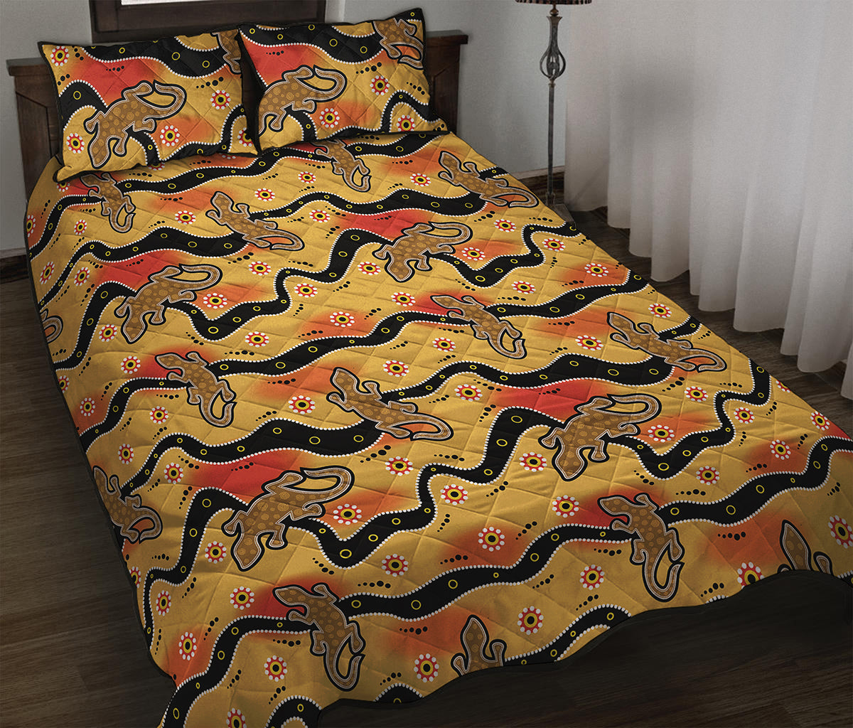 Aboriginal Lizard Pattern Print Quilt Bed Set