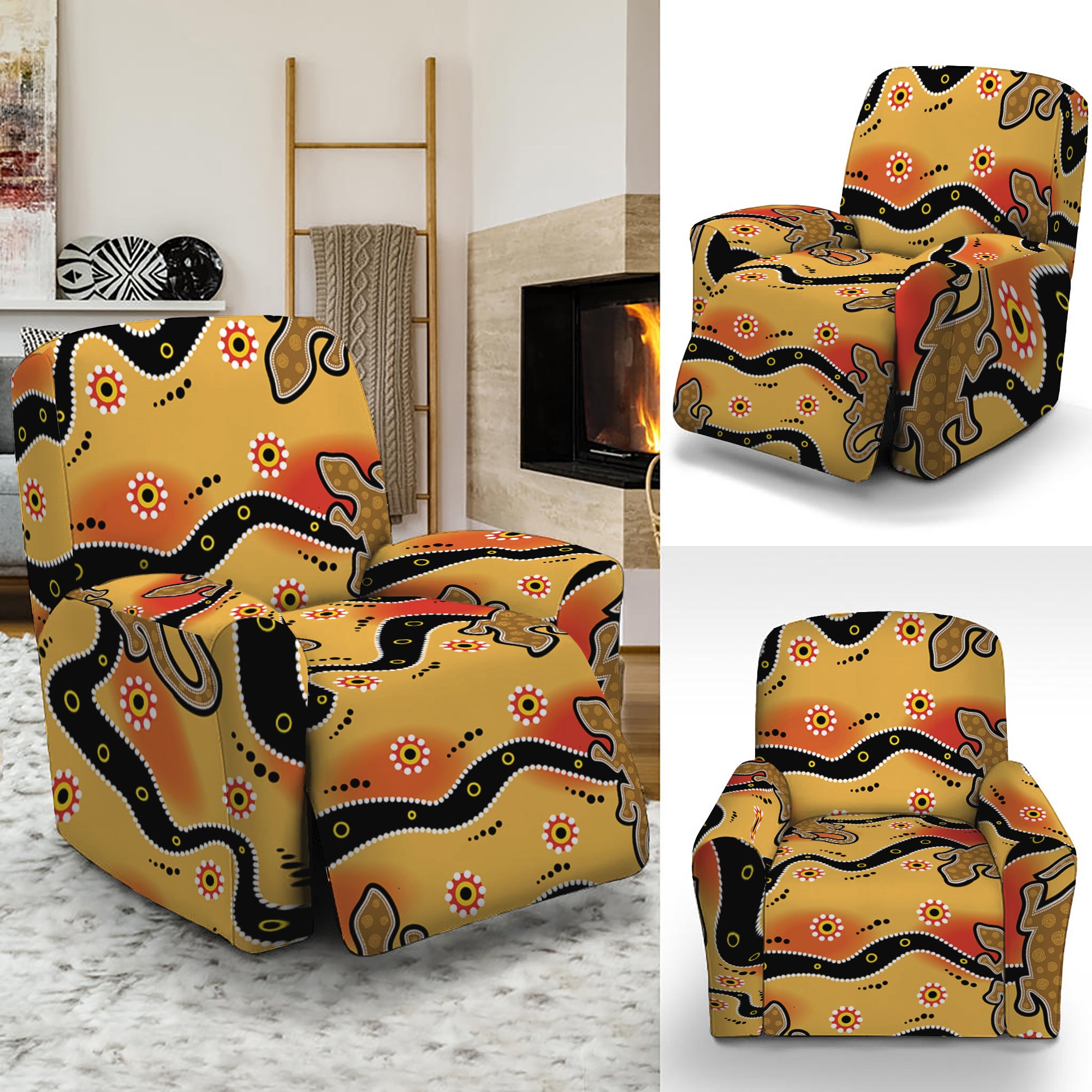 Aboriginal Lizard Pattern Print Recliner Slipcover