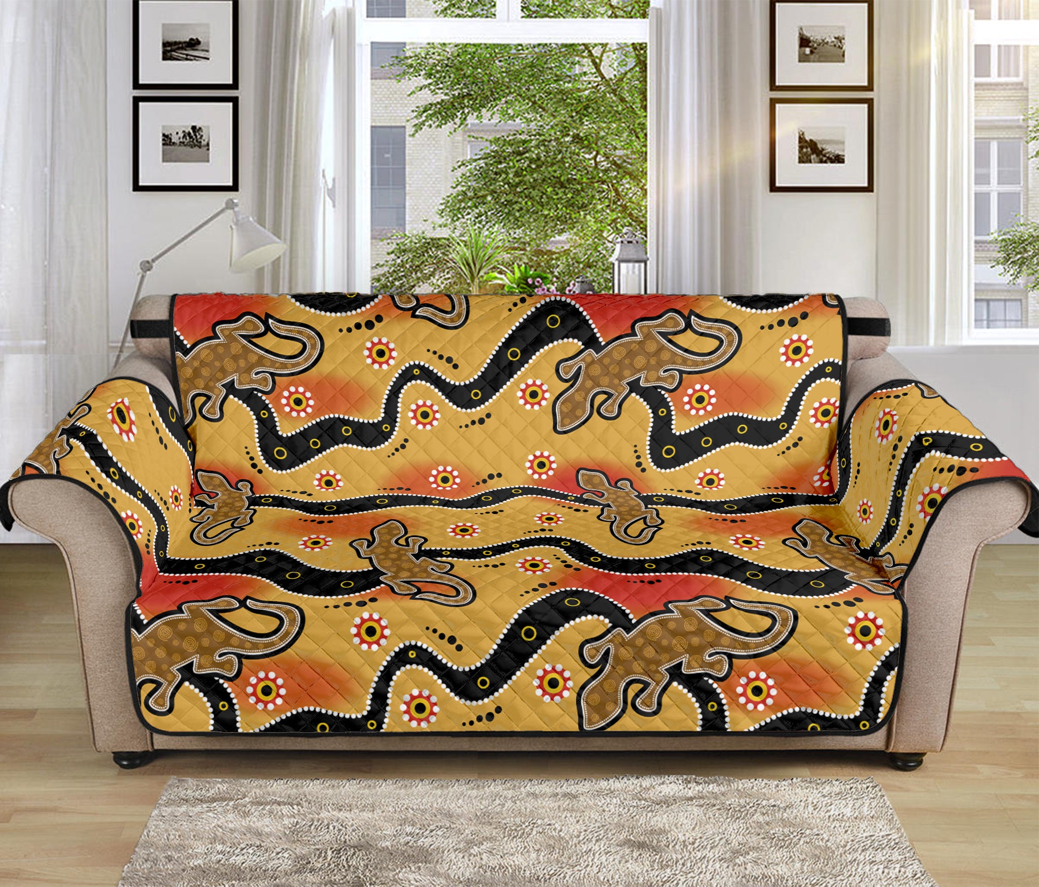 Aboriginal Lizard Pattern Print Sofa Protector