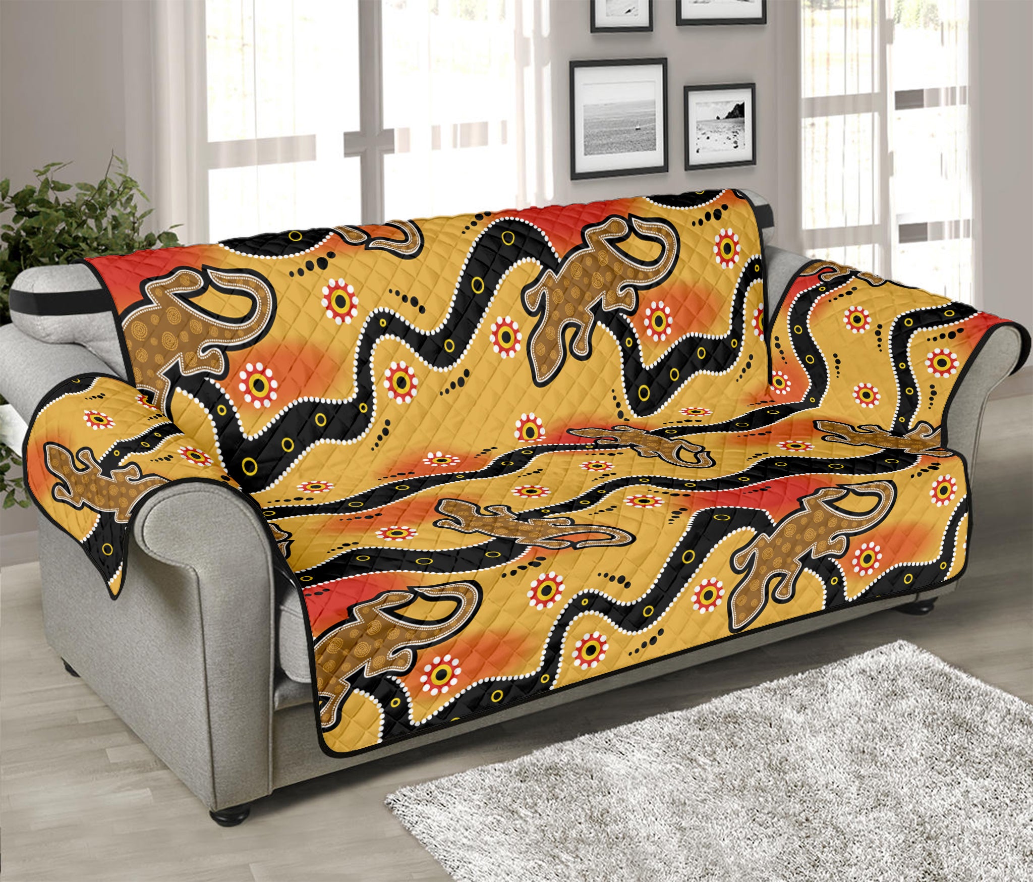 Aboriginal Lizard Pattern Print Sofa Protector