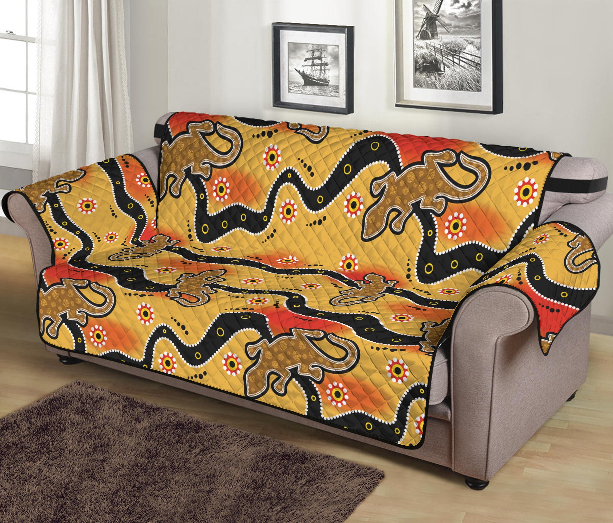 Aboriginal Lizard Pattern Print Sofa Protector