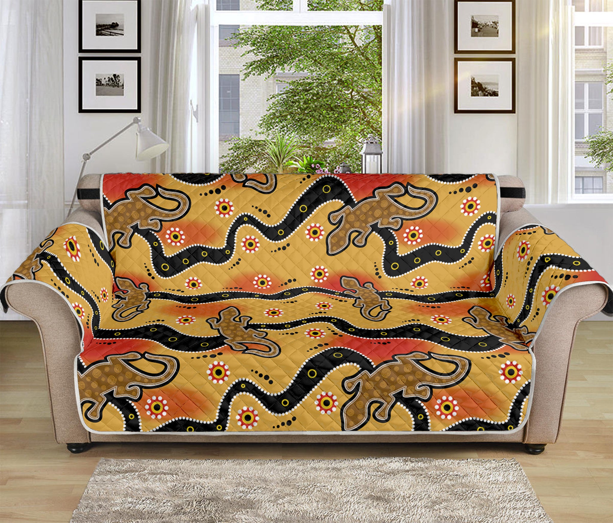 Aboriginal Lizard Pattern Print Sofa Protector