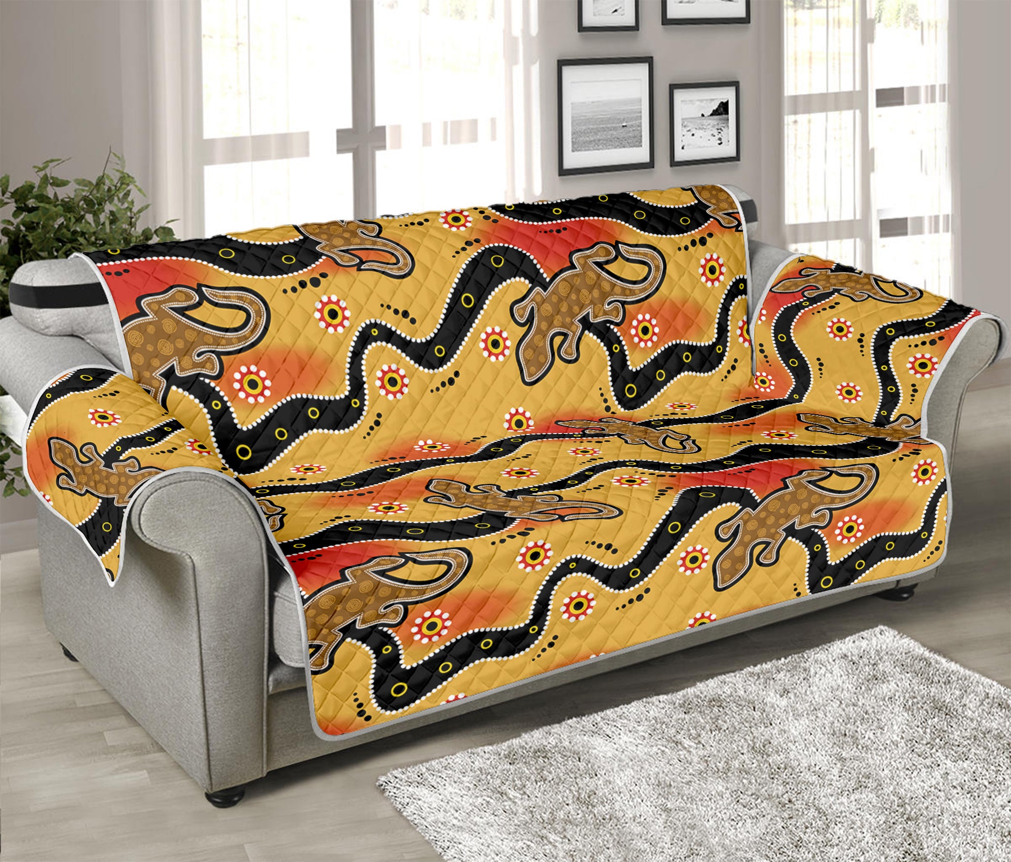 Aboriginal Lizard Pattern Print Sofa Protector