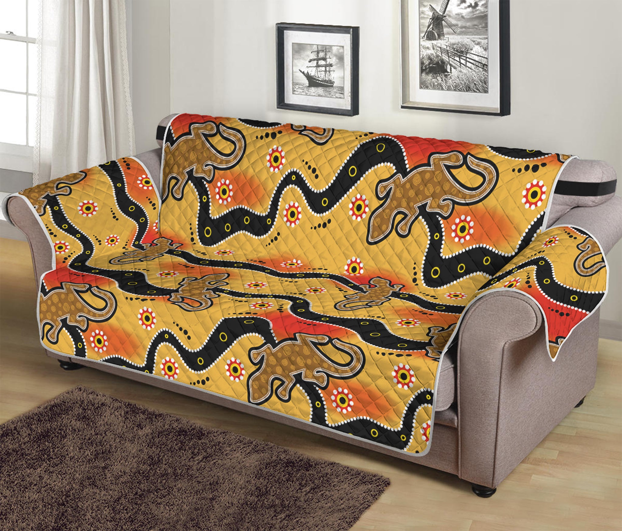 Aboriginal Lizard Pattern Print Sofa Protector