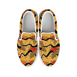 Aboriginal Lizard Pattern Print White Slip On Shoes