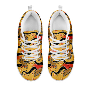 Aboriginal Lizard Pattern Print White Sneakers