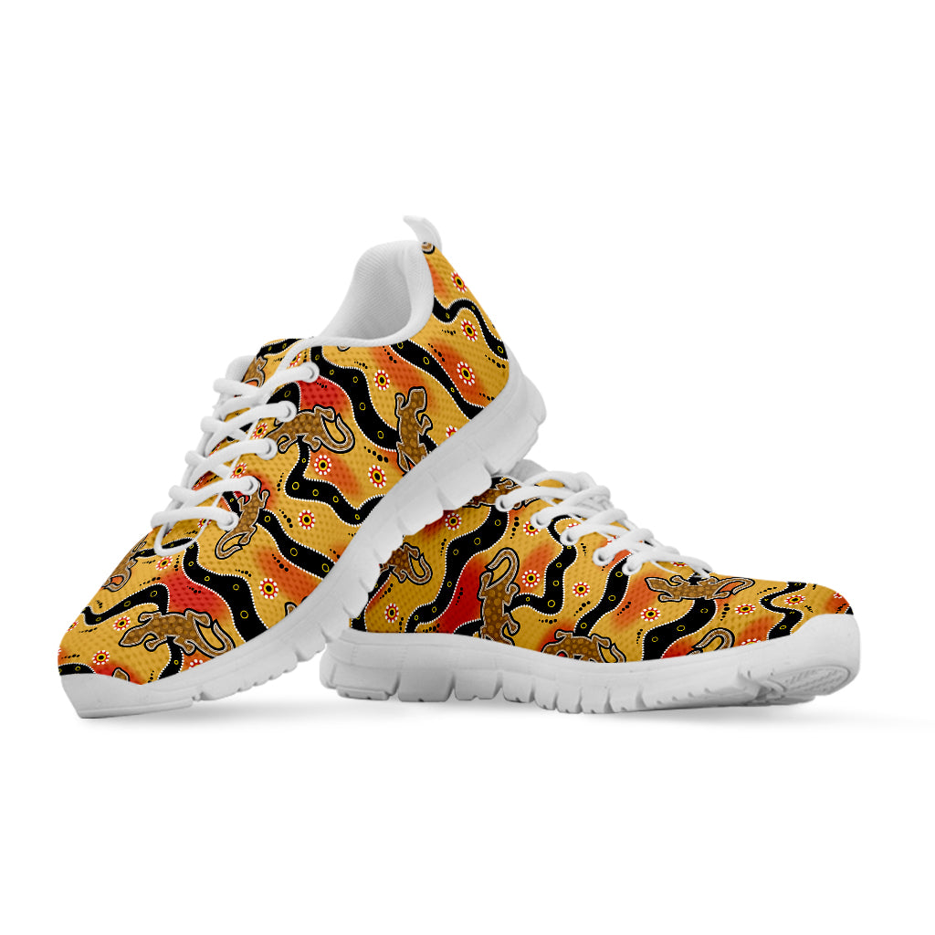 Aboriginal Lizard Pattern Print White Sneakers