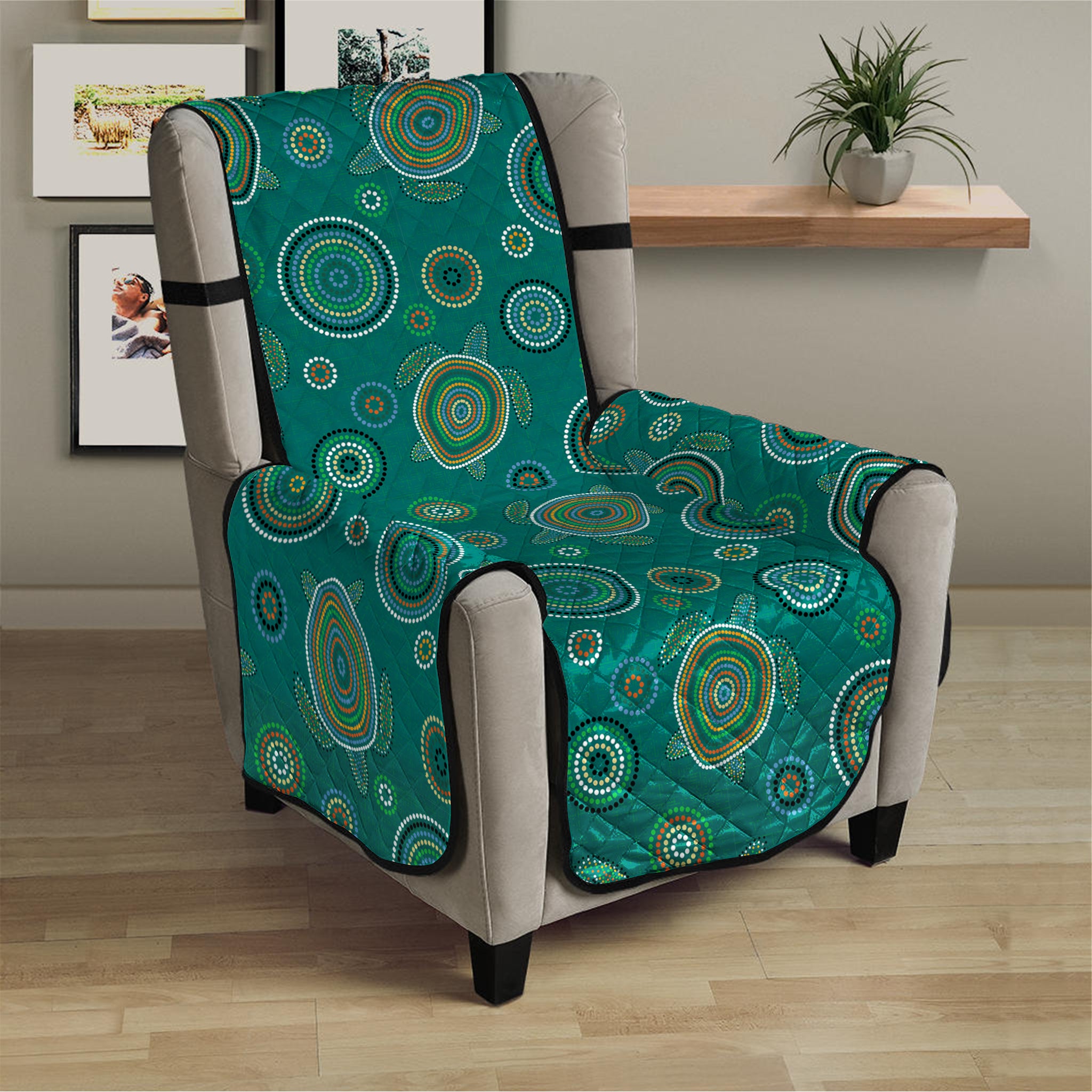 Aboriginal Sea Turtle Pattern Print Armchair Protector