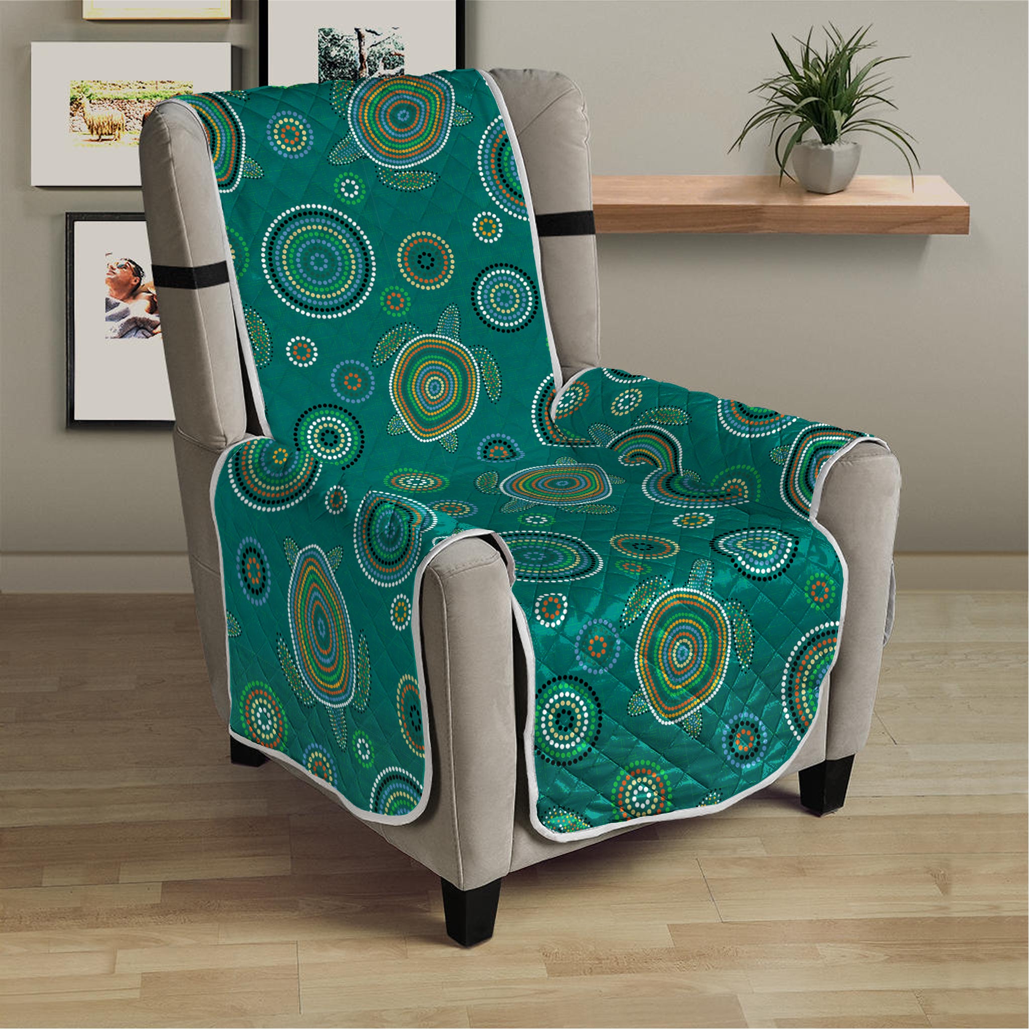 Aboriginal Sea Turtle Pattern Print Armchair Protector