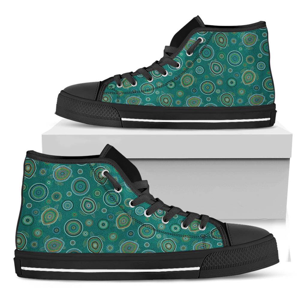 Aboriginal Sea Turtle Pattern Print Black High Top Shoes