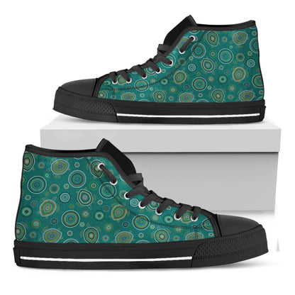 Aboriginal Sea Turtle Pattern Print Black High Top Shoes