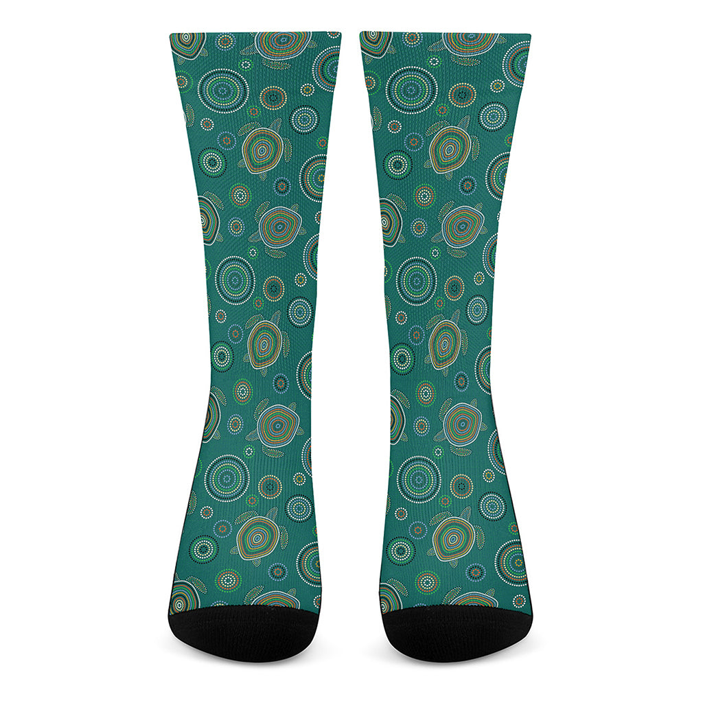 Aboriginal Sea Turtle Pattern Print Crew Socks