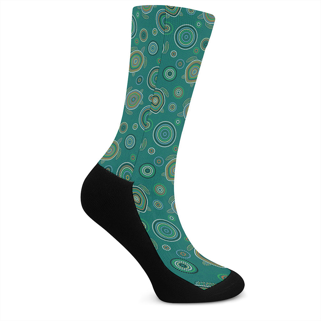 Aboriginal Sea Turtle Pattern Print Crew Socks