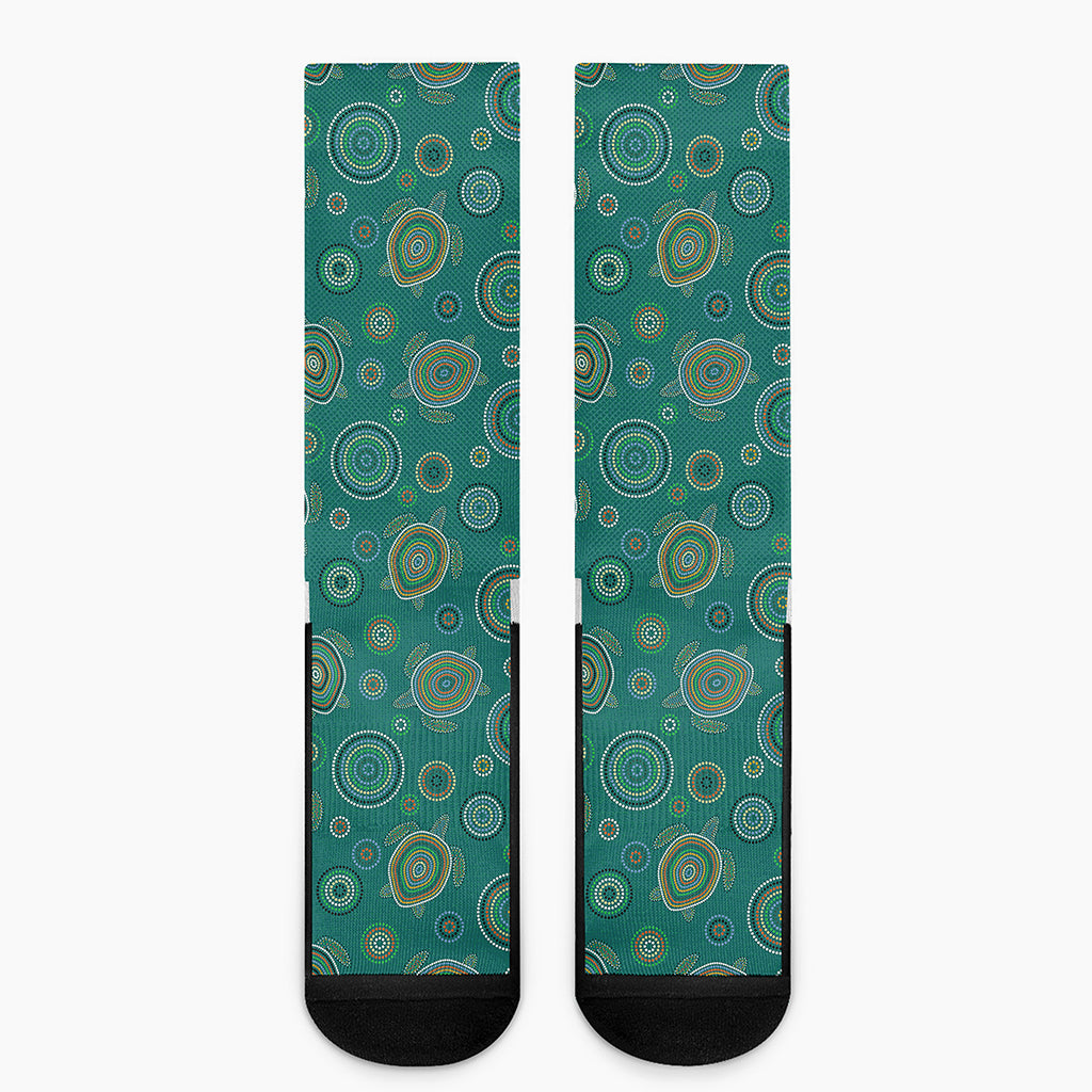 Aboriginal Sea Turtle Pattern Print Crew Socks