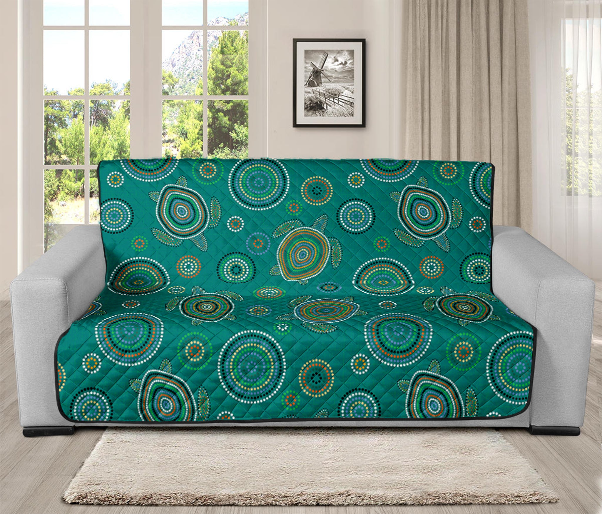 Aboriginal Sea Turtle Pattern Print Futon Protector