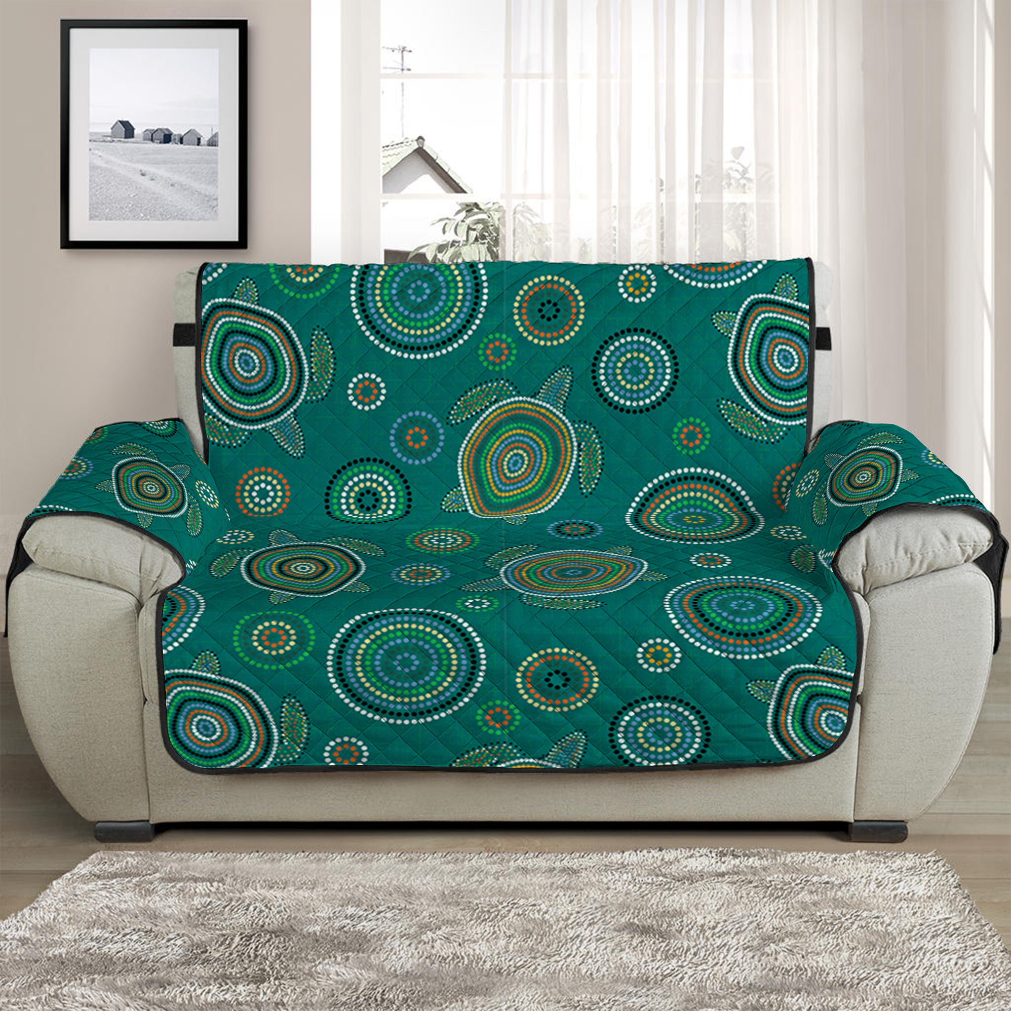 Aboriginal Sea Turtle Pattern Print Half Sofa Protector