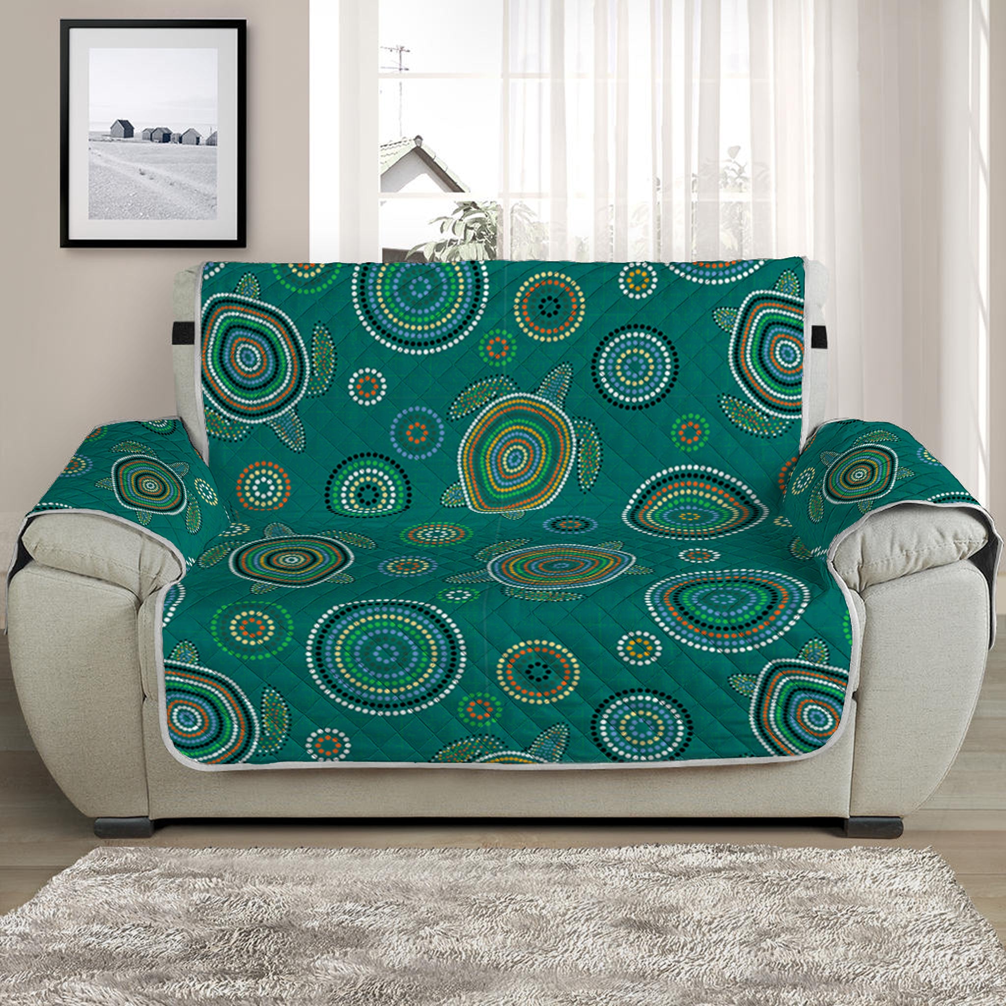 Aboriginal Sea Turtle Pattern Print Half Sofa Protector