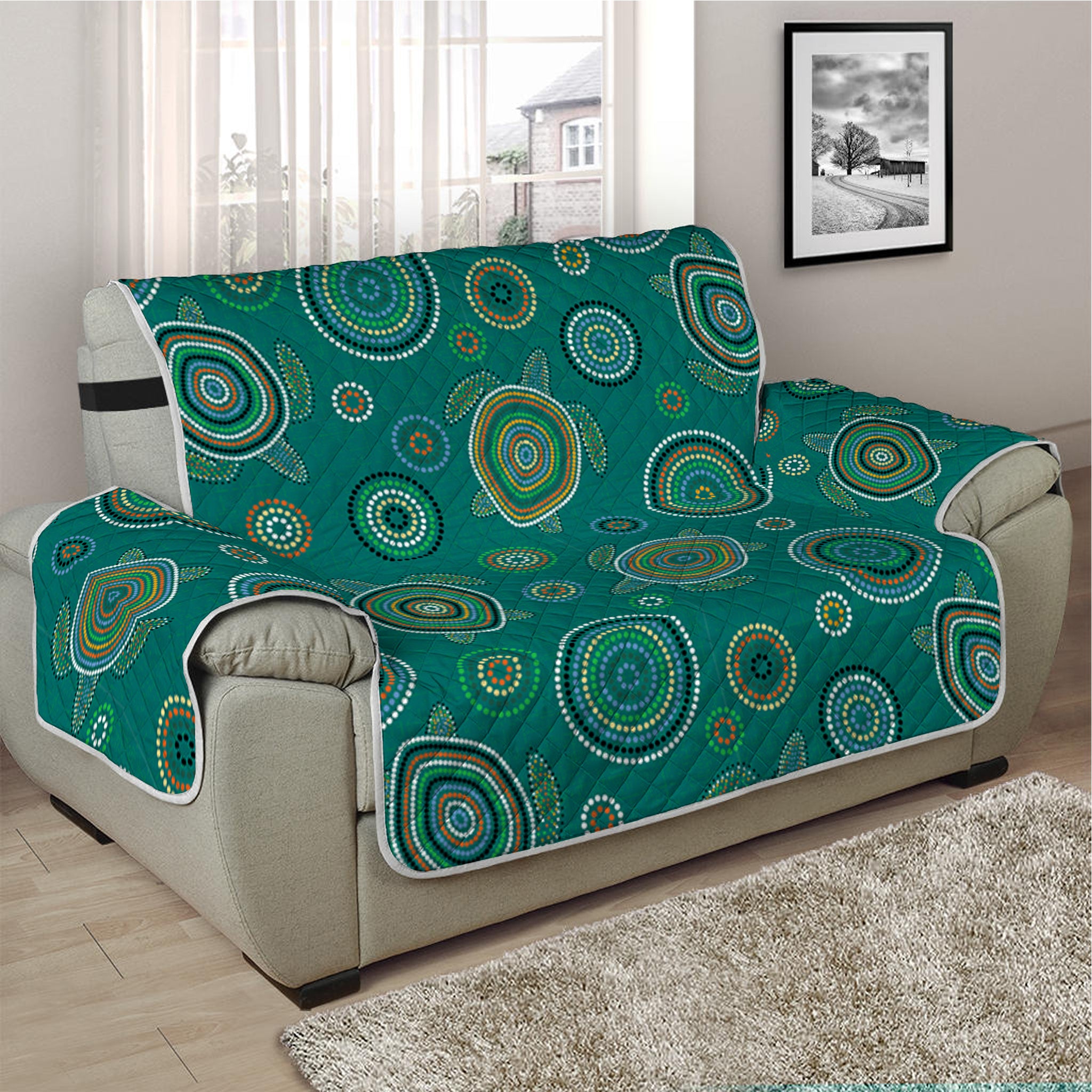 Aboriginal Sea Turtle Pattern Print Half Sofa Protector